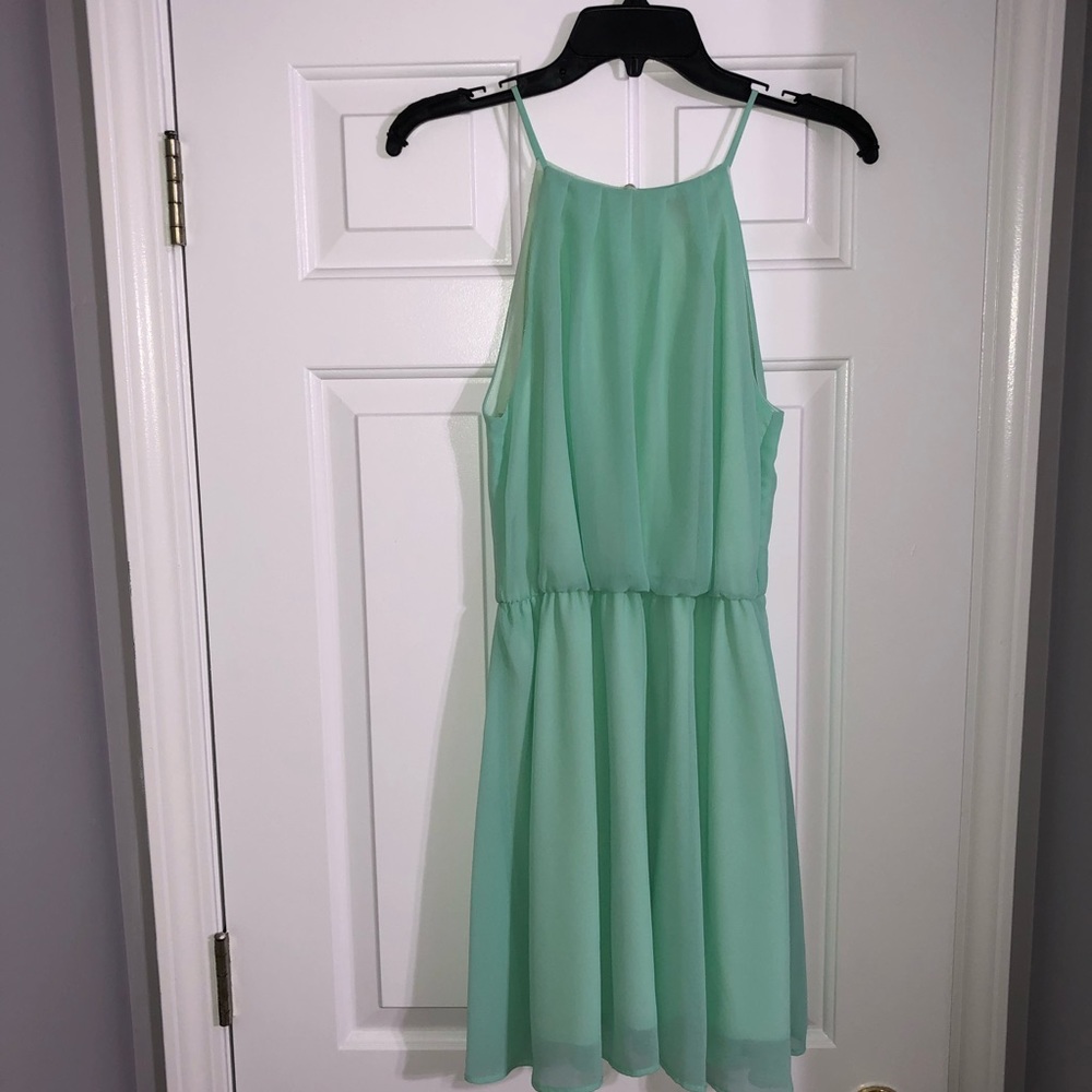 {Guess} Mint Green Ruffle Semi Hi-Neck Dress